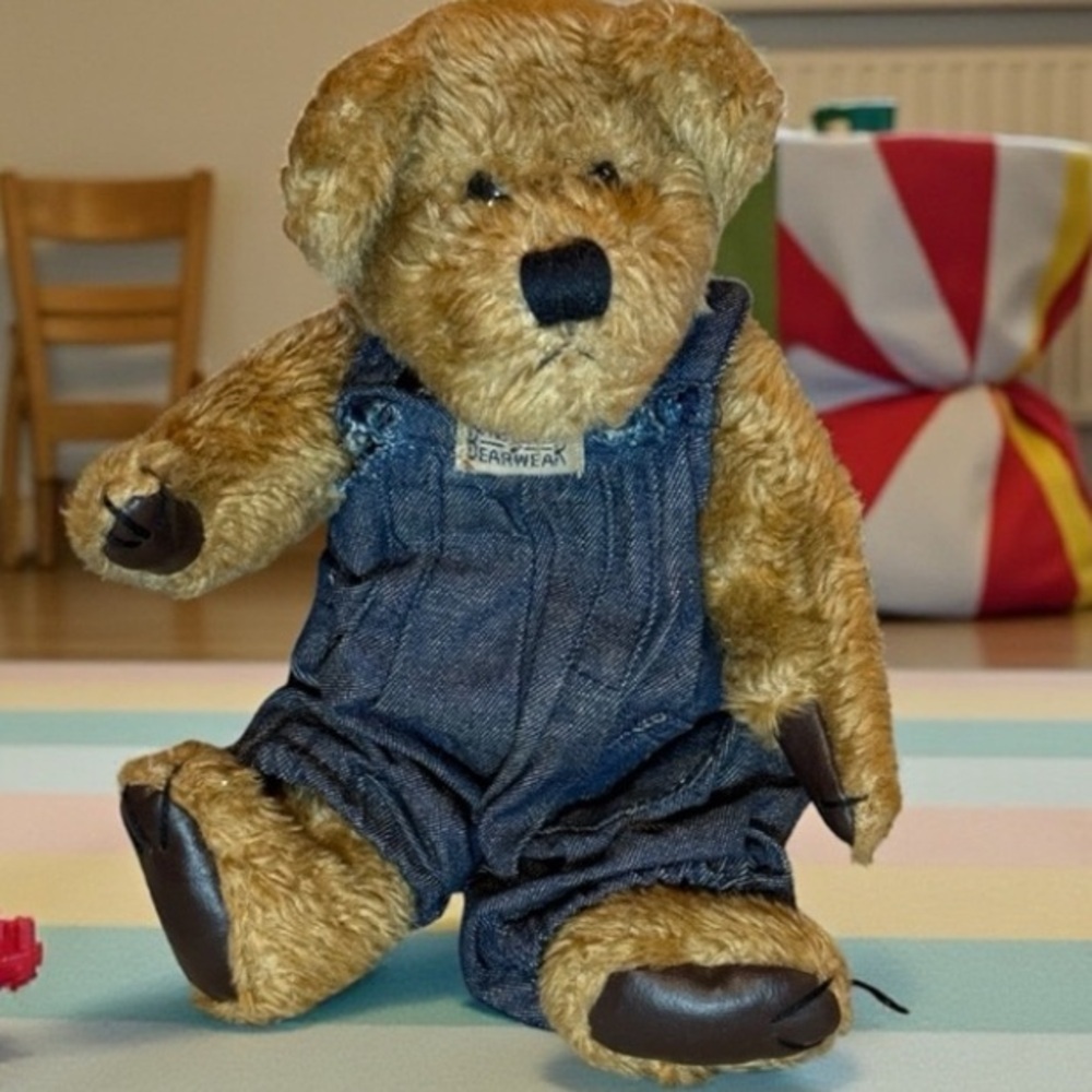 Vintage Boyds Bear 10” in denim overalls, JB Bean series